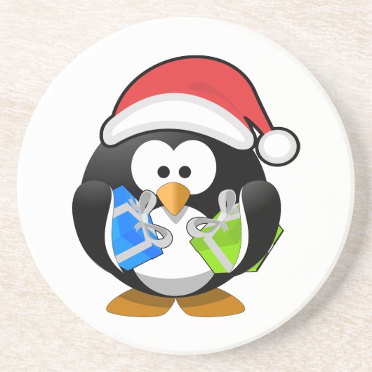 En Grès Pingouin mignon avec Dessous de verre de Santa Hat (Devant)