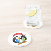 En Grès Pingouin mignon avec Dessous de verre de Santa Hat (Côté)