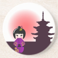Poupée de Kokeshi et dessous de verre japonais de