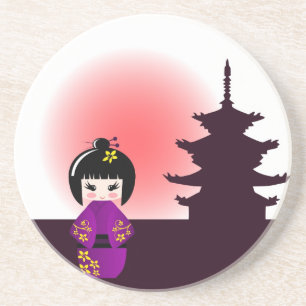 En Grès Poupée de Kokeshi et dessous de verre japonais de