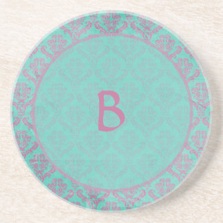 En Grès Purple et Turquoise Damask Dessous de verre de boi