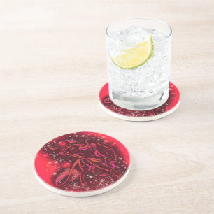 En Grès Red Dessous de verre Bull Courir À Starry Night