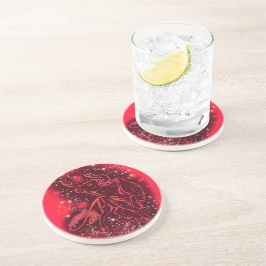 En Grès Red Dessous de verre Bull Courir À Starry Night (Côté)