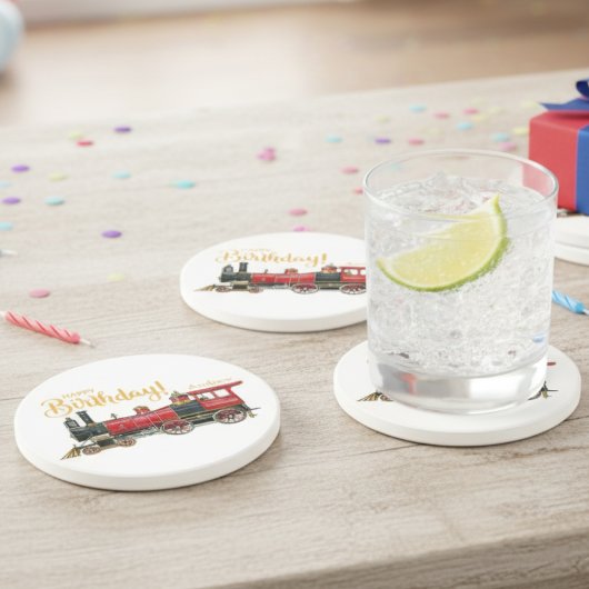 En Grès Red Train Joyeux anniversaire Dessous de verre de 
