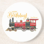 En Grès Red Train Joyeux anniversaire Dessous de verre de  (Devant)