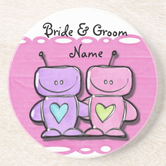 En Grès Robots Dessous de verre de mariage Réception de ma (Devant)
