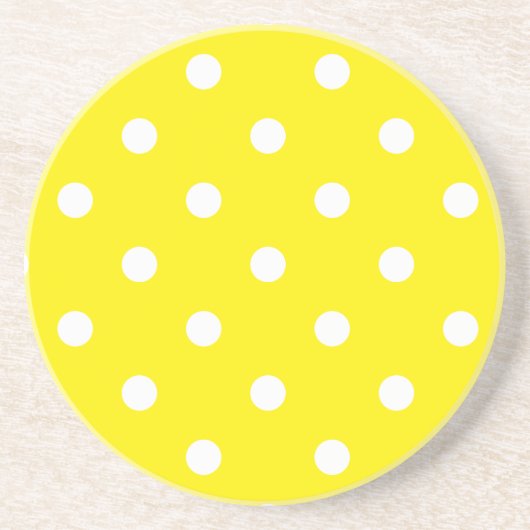 En Grès Série Polka Dot : dessous de verre jaune et blanc (Devant)