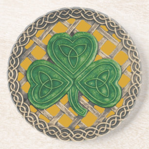 En Grès Shamrock Et Celtic Knots Dessous de verre Or