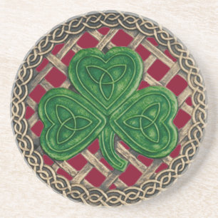 En Grès Shamrock Et Céltic Knots Dessous de verre Rouge