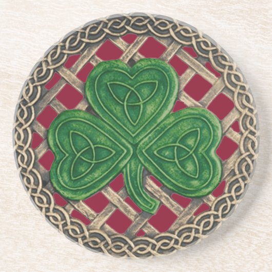 En Grès Shamrock Et Céltic Knots Dessous de verre Rouge (Devant)