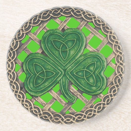 En Grès Shamrock Et Celtic Knots Dessous de verre Vert (Devant)