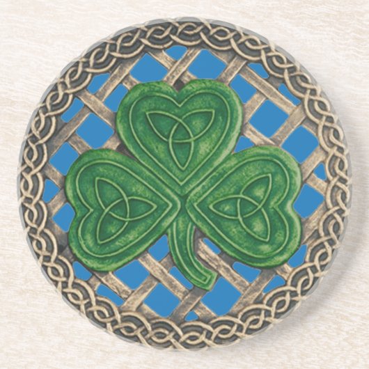 En Grès Shamrock Et Noeuds Celtiques Dessous de verre Bleu (Devant)