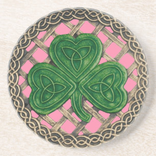 En Grès Shamrock Et Noeuds Celtiques Dessous de verre Rose