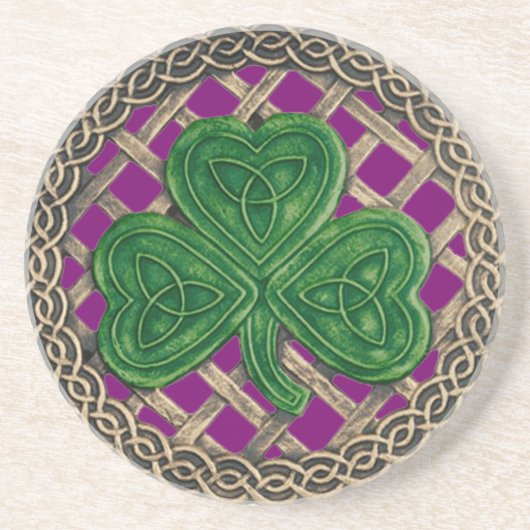 En Grès Shamrock Et Noeuds Celtiques Dessous de verre Viol (Devant)
