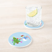 En Grès Snowman & sapin de Noël #2 Dessous de verre (Côté)