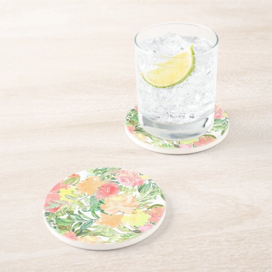 En Grès Summer Pastel Dessous de verre orange et rose Fleu (Côté)