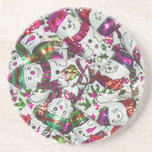 En Grès Sweet Snowmen dessous de verre rose