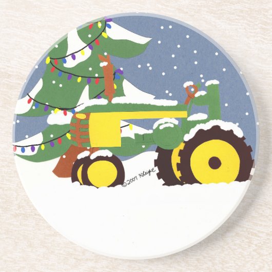 En Grès Tracteur de Noël et Dessous de verre de neige (Devant)