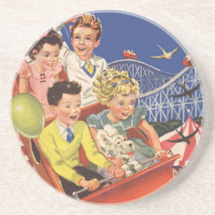 En Grès Vintage Enfants Ballottes Roller Dessous de verre 