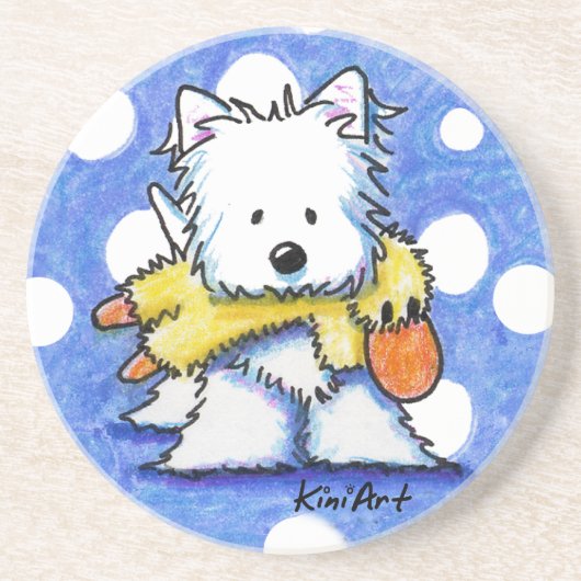 En Grès Westie Chien avec Dessous de verre de jouets (Devant)
