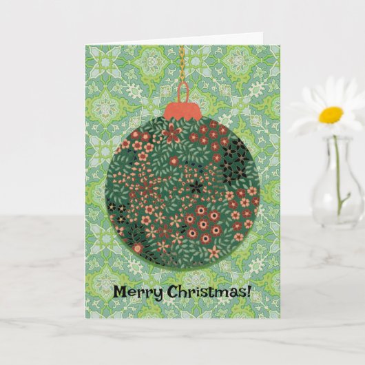  en  Groen Ornament Kerst Retro Kaart (Kleine Plant)