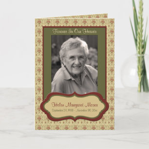 en groene Floral Memorial Kaart met foto