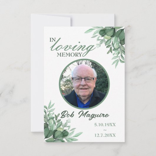 En Mémoire Amoureuse Feuilles verts Photo carte fu (Devant)