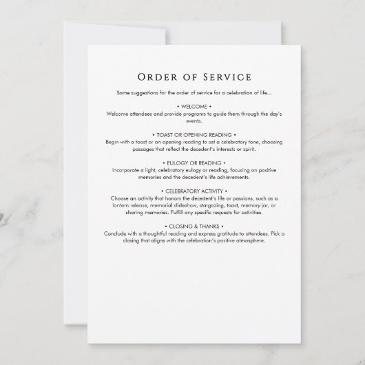 En Mémoire Amoureuse Funérailles Programme d'Ordre (Dos)