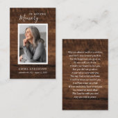 En Mémoire Amoureuse Photo Funérailles Carte de pr (Devant / Derrière)