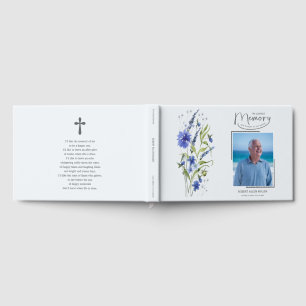 En Mémoire Bleue Florale Livre d'Or Funéraire
