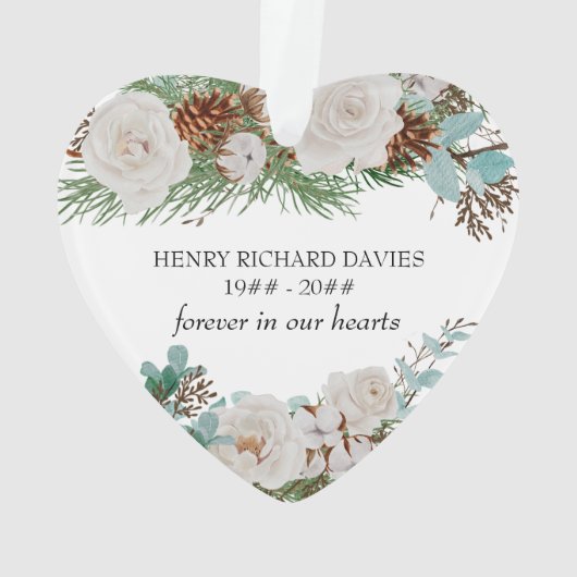 En Mémoire d'amour Rose blanche Pine cônes forme c (dos)