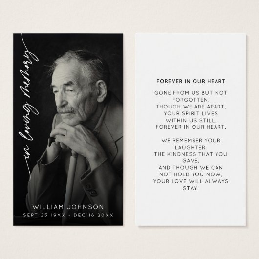 En mémoire d'amour Souvenir Photo Funérailles (Devant & derrière)