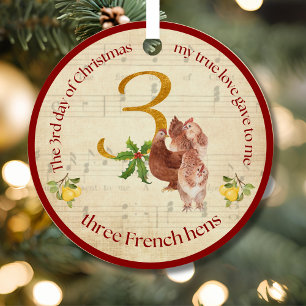 En Métal 3ème Jour de Noël Trois Poules Françaises Ornement