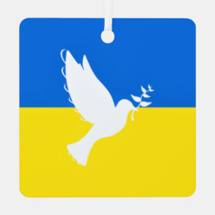 En Métal Drapeau de l'Ukraine Dove de la Paix Ornement de N