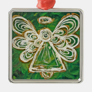 En Métal Green Guardian Angel Art Ornement de vacances