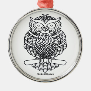 En Métal Hibou (rond blanc) - Ornement Premium
