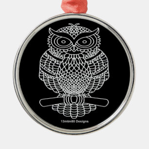 En Métal Hibou (rond noir) - Ornement Premium