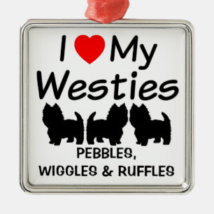 En Métal J'Aime Mon Ornement De Trois Chiens Westies