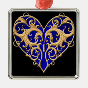 En Métal Ornement Carré de coeur de Filigree bleu
