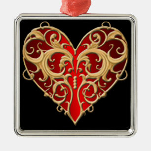 En Métal Ornement Carré du coeur de Filigree rouge