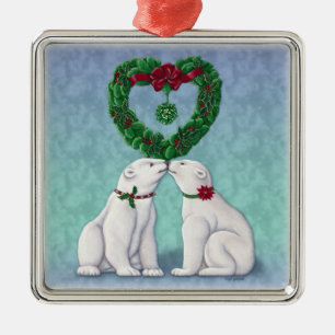 En Métal Ornement de baiser d'ours blanc