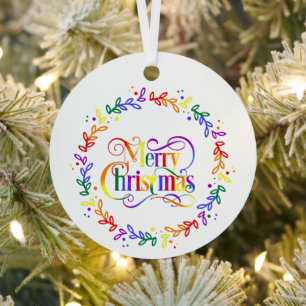 En Métal Ornement de couronne de Noël arc-en-ciel joyeux
