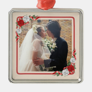 En Métal Ornement photo Mariage de roses rouges et blanches