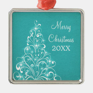 En Métal Ornement Premium Sparkly Holiday Tree, Aqua