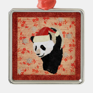 En Métal Ornement rouge de flocons de neige de panda géant