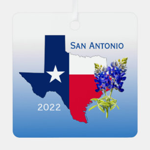 En Métal Ornement San Antonio Texas, Contour et Bluebonnets