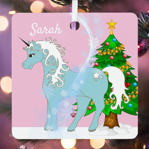 En Métal Unicorne et sapin de Noël Ajouter un nom Ornement