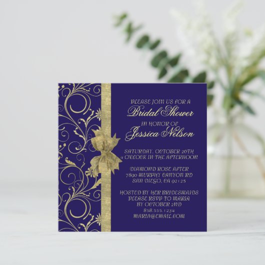  en or de luxe Damask Blue Douche Invitation (Debout devant)