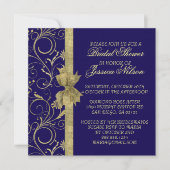 en or de luxe Damask Blue Douche Invitation (Devant)