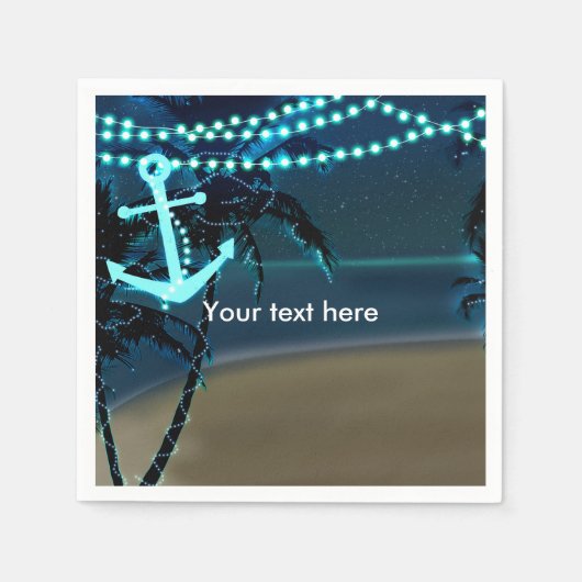 En Papier Ancre & Palm Trees Beach Mariage de nuit serviette (Devant)